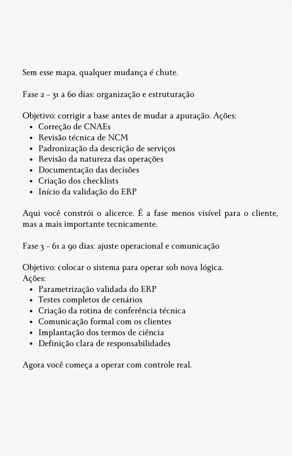 Página do cronograma de implementação com as fases de 31 a 60 e de 61 a 90 dias.