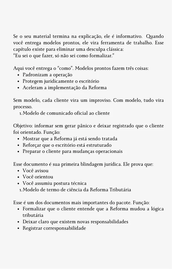 Página do capítulo de modelos prontos, com o modelo de comunicado e de termo de ciência.